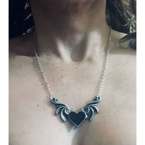 BLACK DEVIL BAT WING HEART GOTH NECKLACE